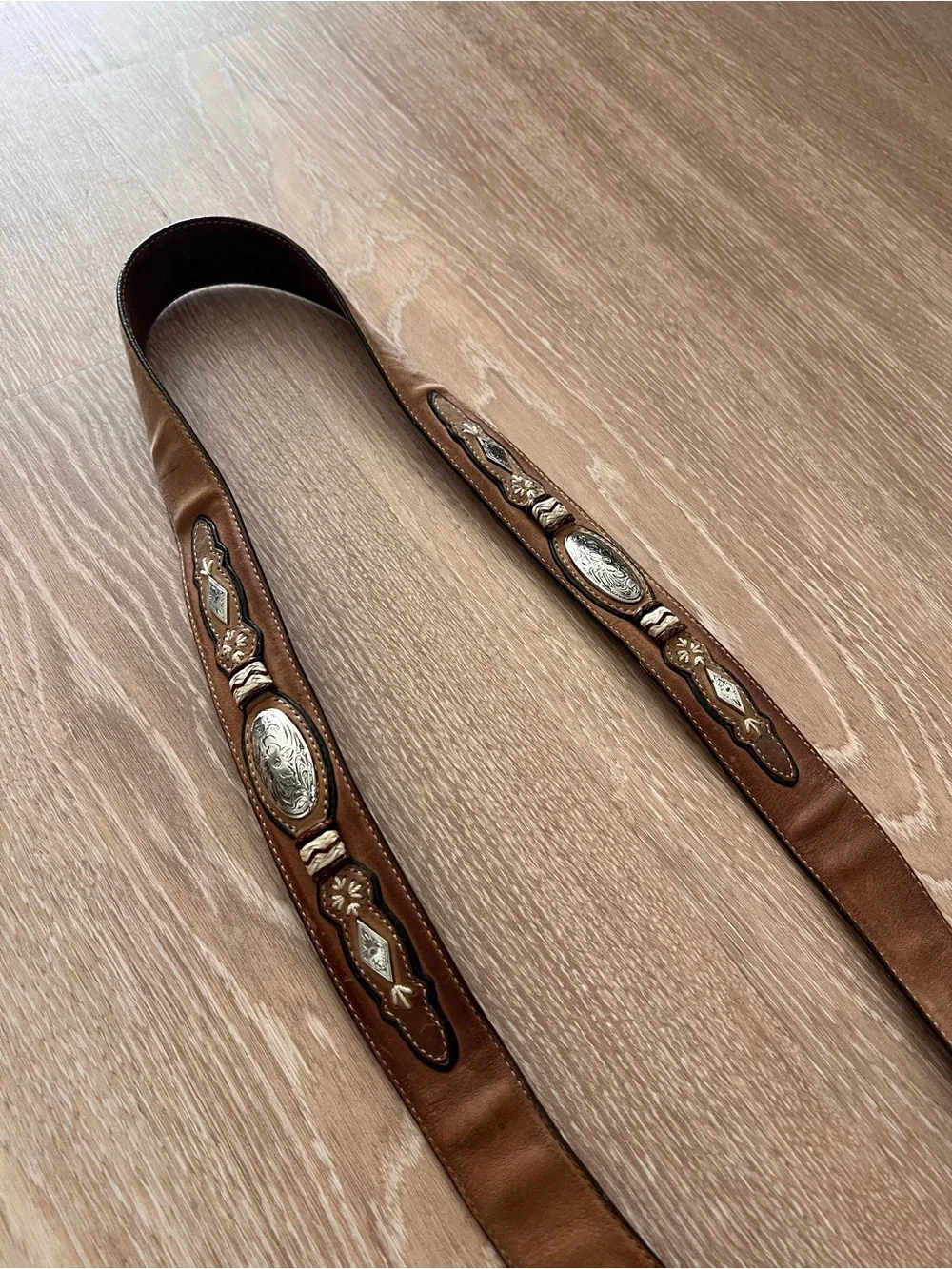 Tony Lama Brown Leather Western-Style Belt with Silver Conchos